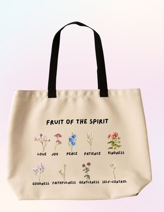 FRUIT OF THE SPIRIT. GALATIANS 5:22-23 FAITH-BASED TOTE BAG