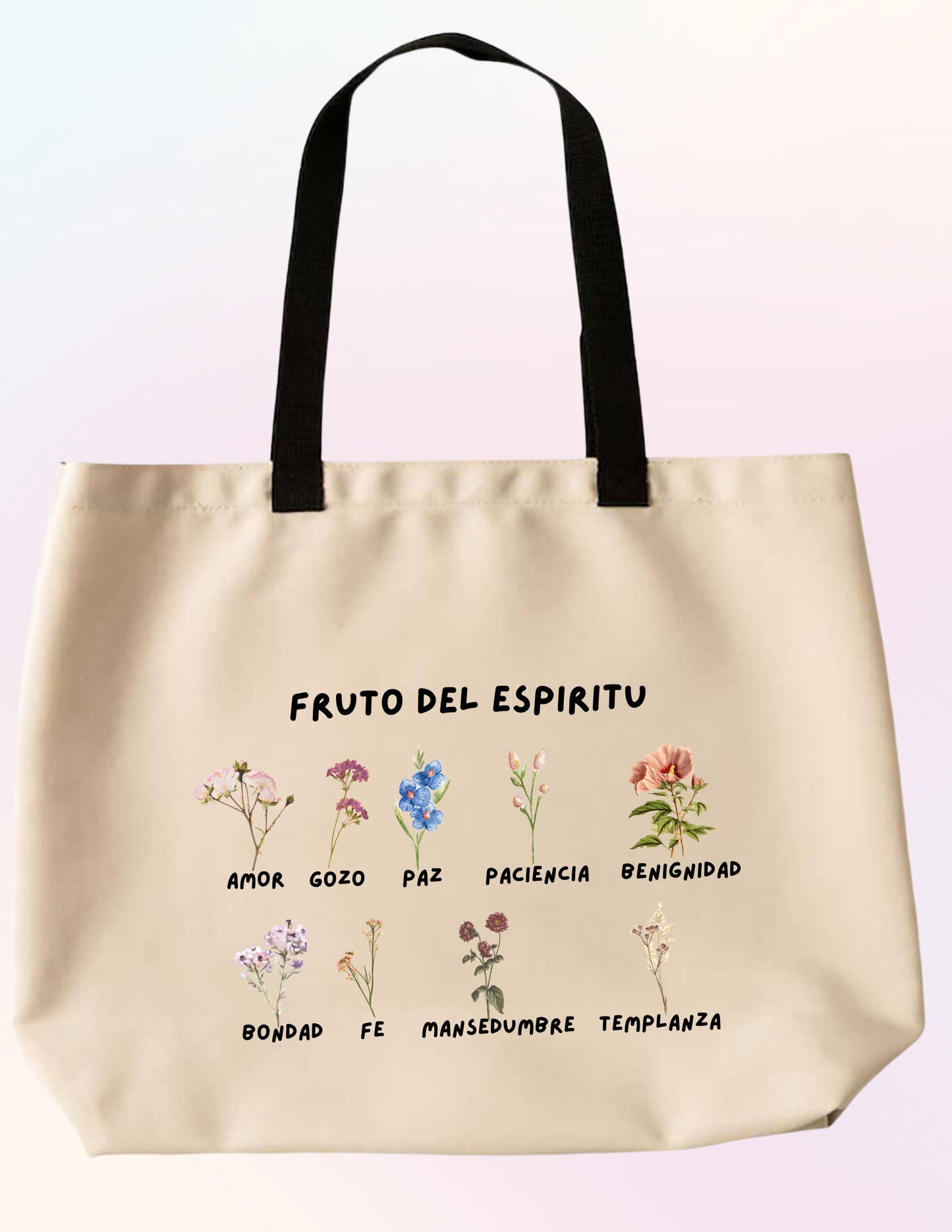 FRUIT OF THE SPIRIT. GALATIANS 5:22-23 FAITH-BASED TOTE BAG