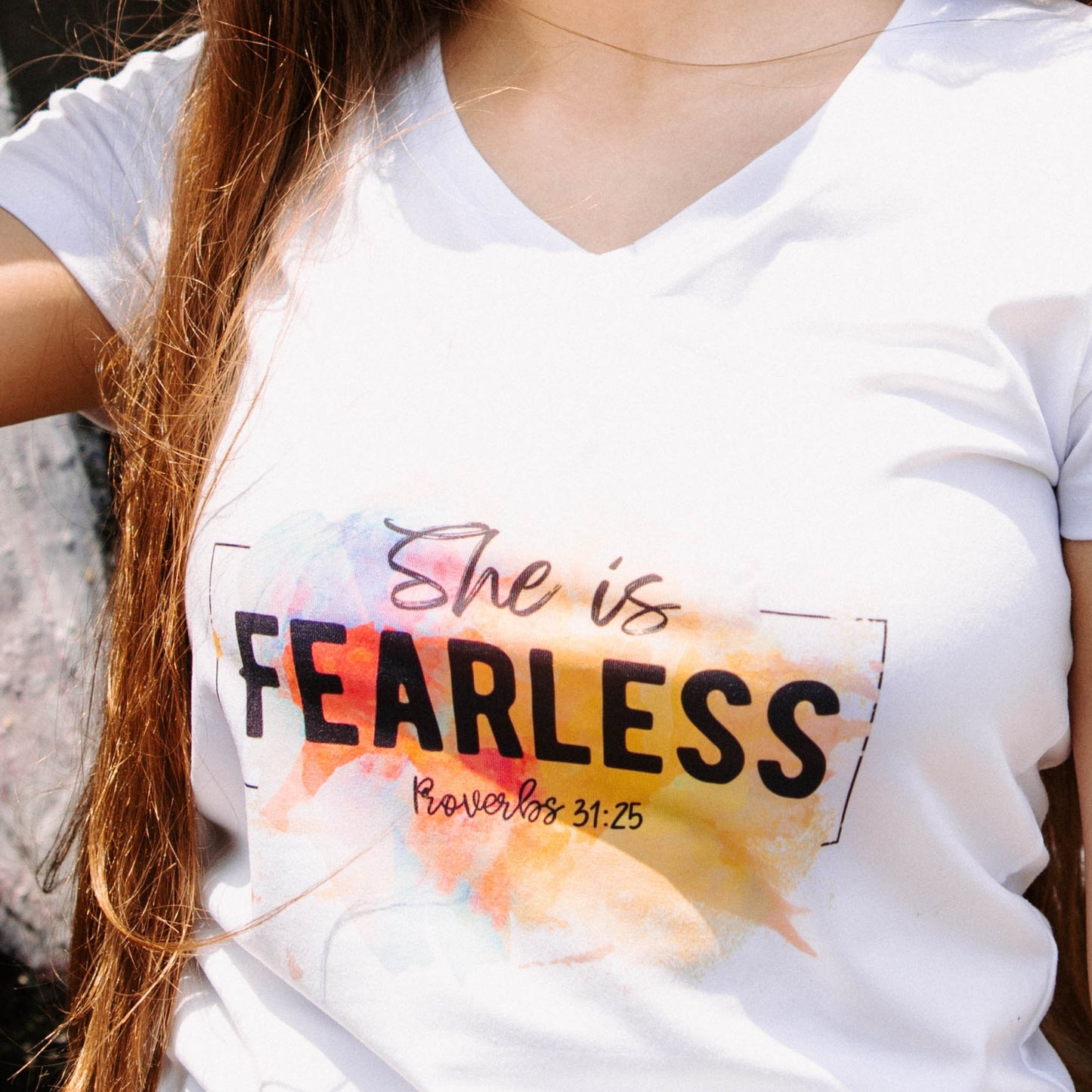 SHE IS FEARLESS PROVERBS 31:25 T-SHIRT