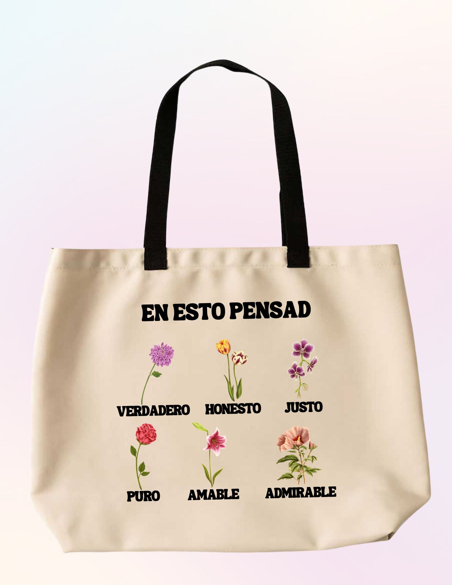 THINK ABOUT SUCH THINGS FLORAL  FAITH-BASED TOTE BAG