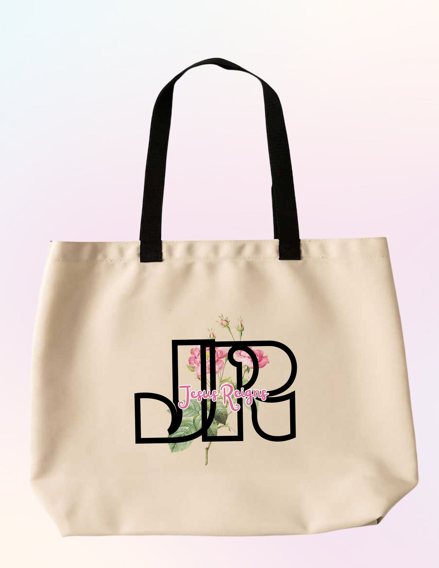 JESUS REIGNS FLORAL FAITH-BASED TOTE BAG