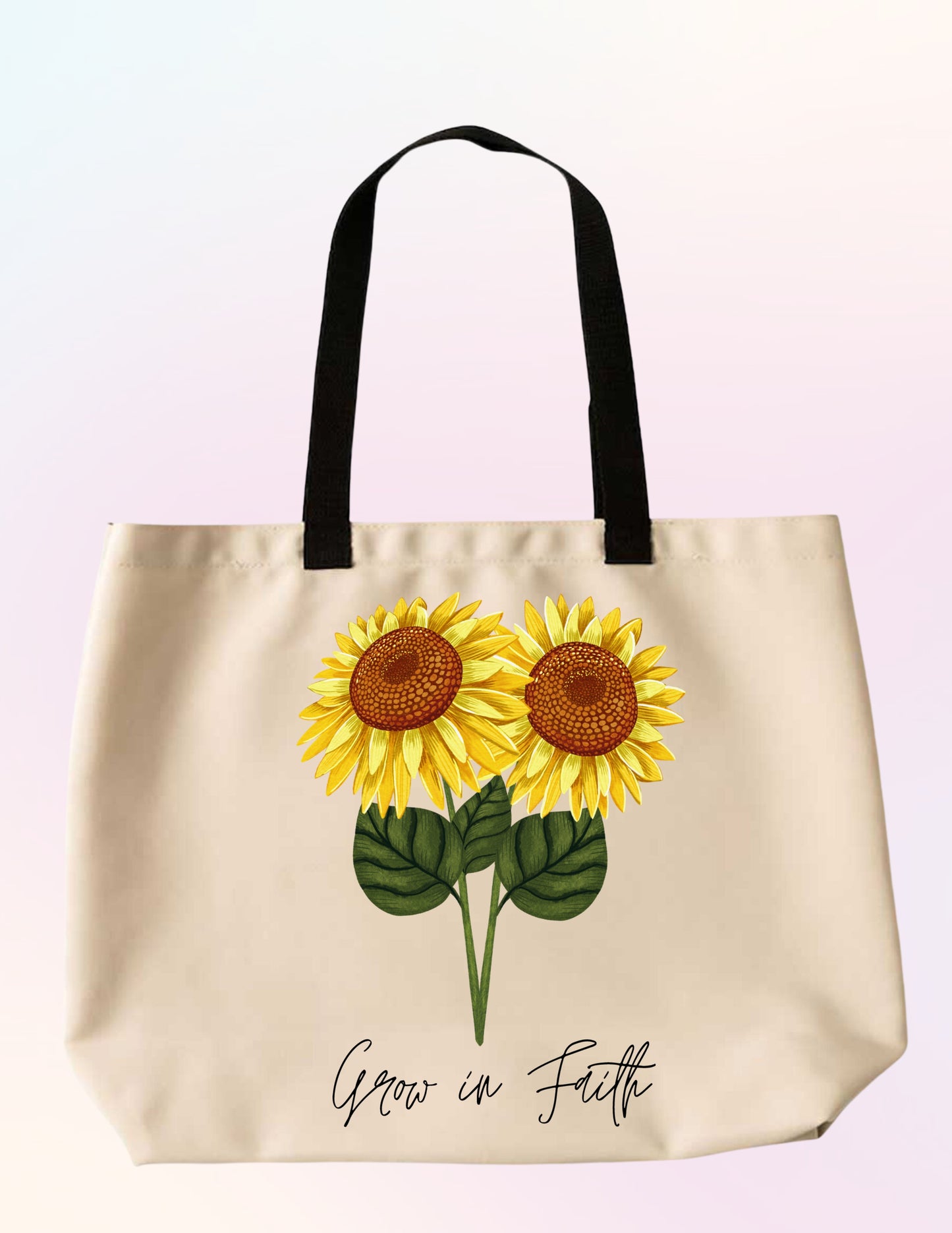 GROW IN FAITH SUNFLOWER FAITH-BASED TOTE BAG