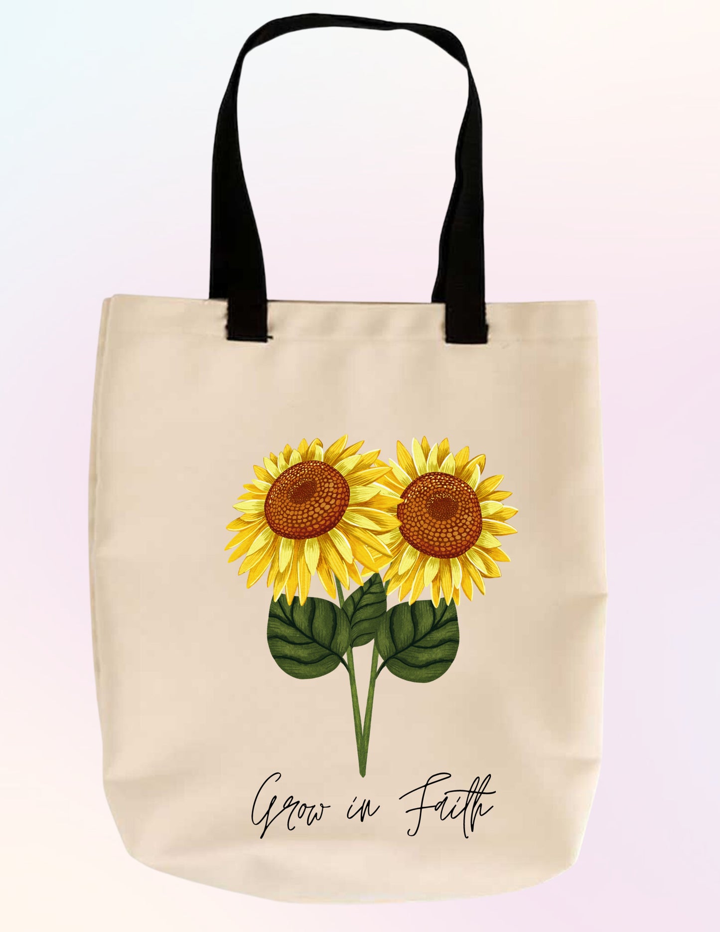 GROW IN FAITH SUNFLOWER FAITH-BASED TOTE BAG