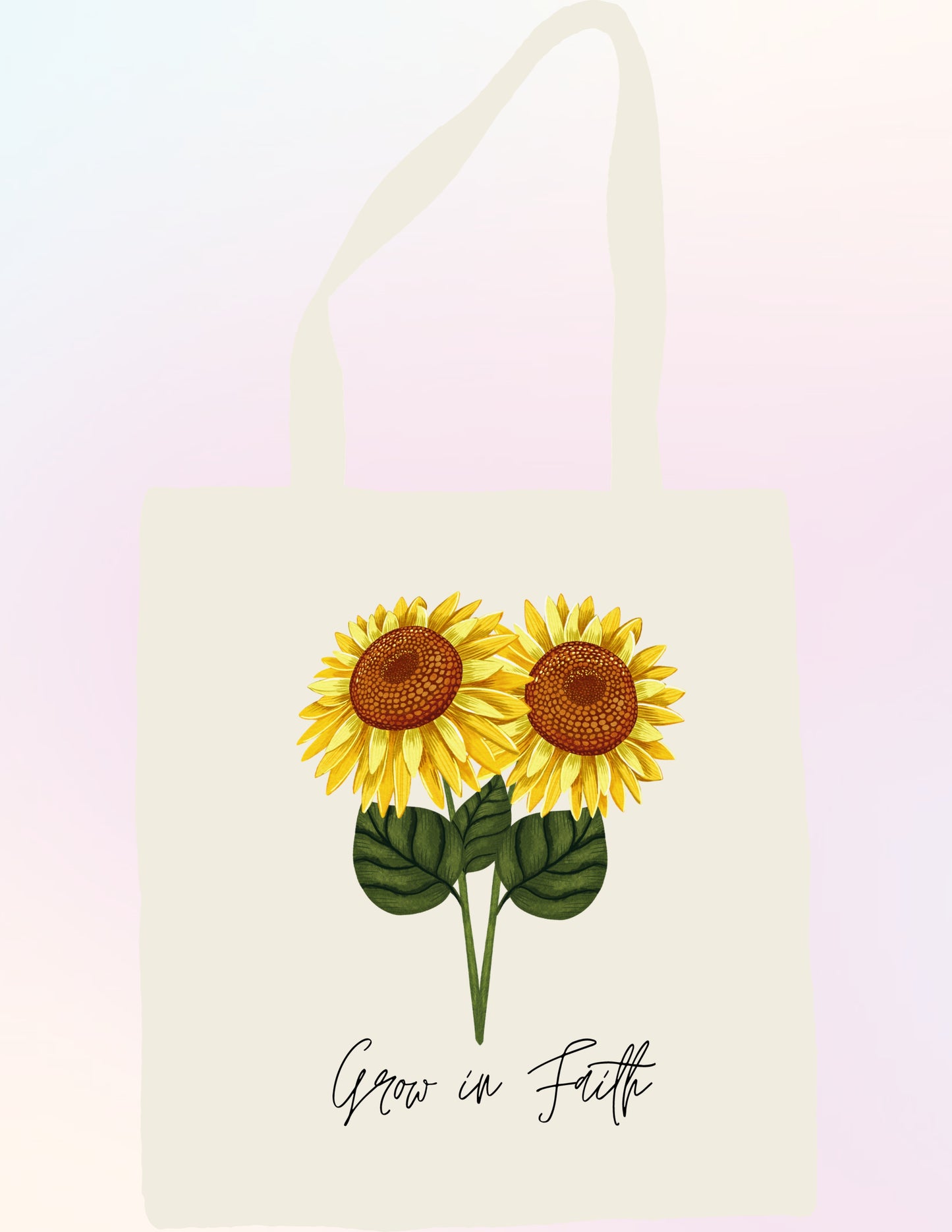 GROW IN FAITH SUNFLOWER FAITH-BASED TOTE BAG