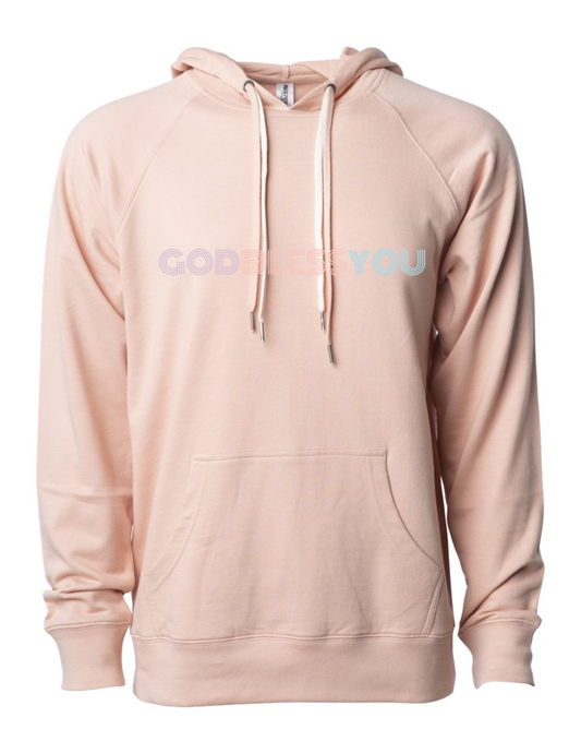 FAITH-BASED "GOD BLESS YOU" DOUBLE DRAWSTRING BLUSH LIGHTWEIGHT HOODIE