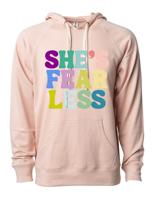 FAITH-BASED "SHE'S FEARLESS" DOUBLE DRAWSTRING BLUSH HOODIE