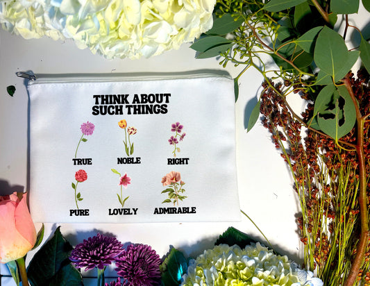 THINK ABOUT SUCH THINGS PHILIPPIANS 4:8 FLORAL PENCIL/ACCESSORIES BAG