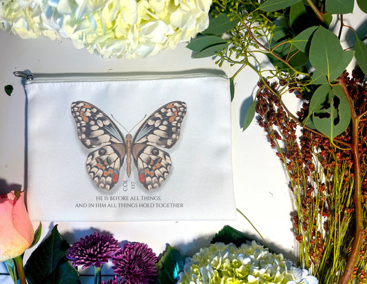 BUTTERFLY COLOSSIANS 3:17, IN HIM ALL THINGS HOLD TOGETHER PENCIL/ACCESSORIES BAG