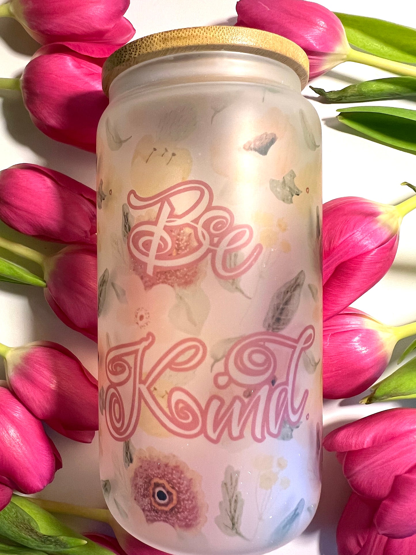 BE KIND FLORAL HOT/COLD RESISTANT GLASS CUP