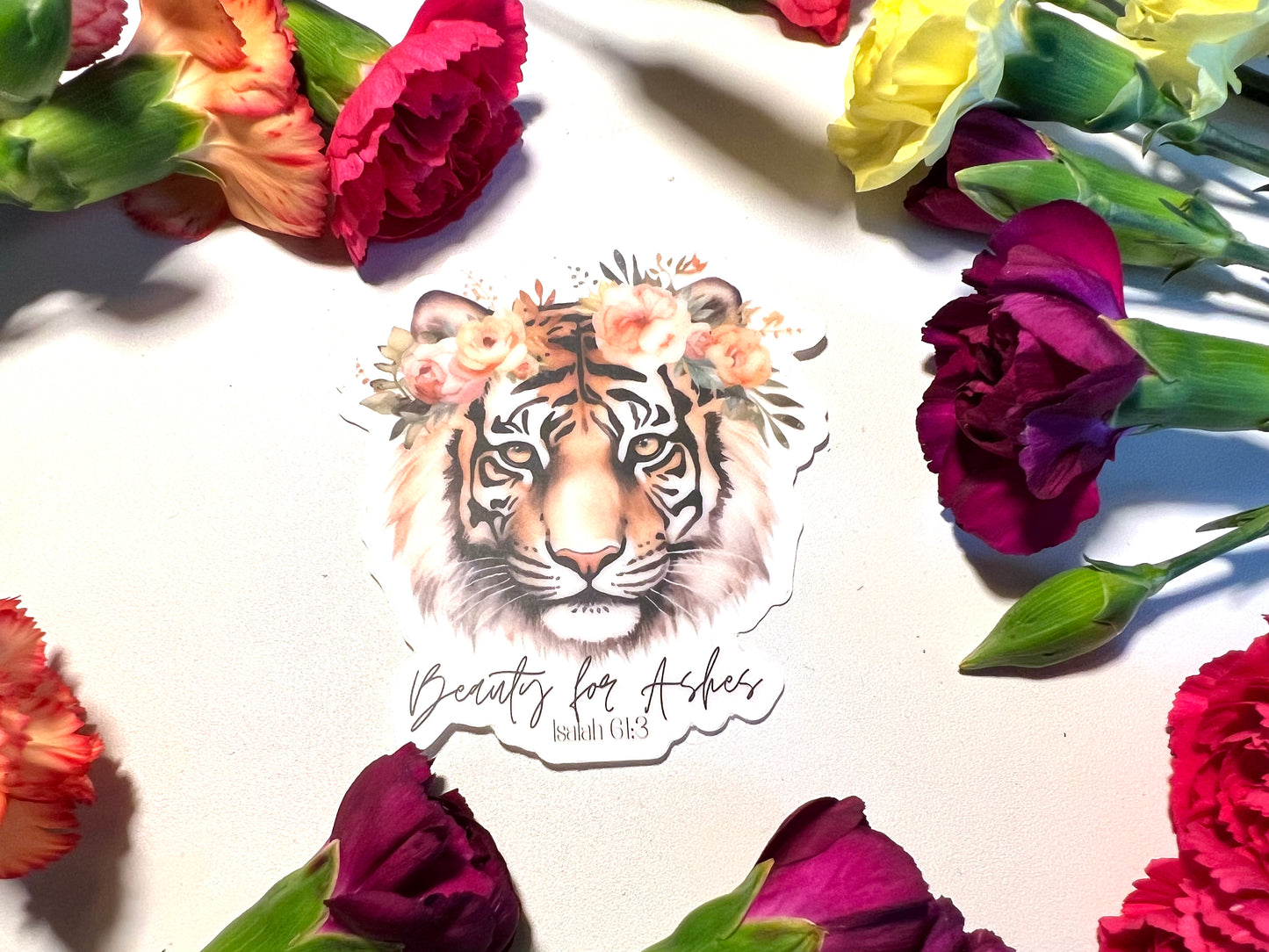 BEAUTY FOR ASHES FLORAL TIGER  WATERPROOF STICKERS