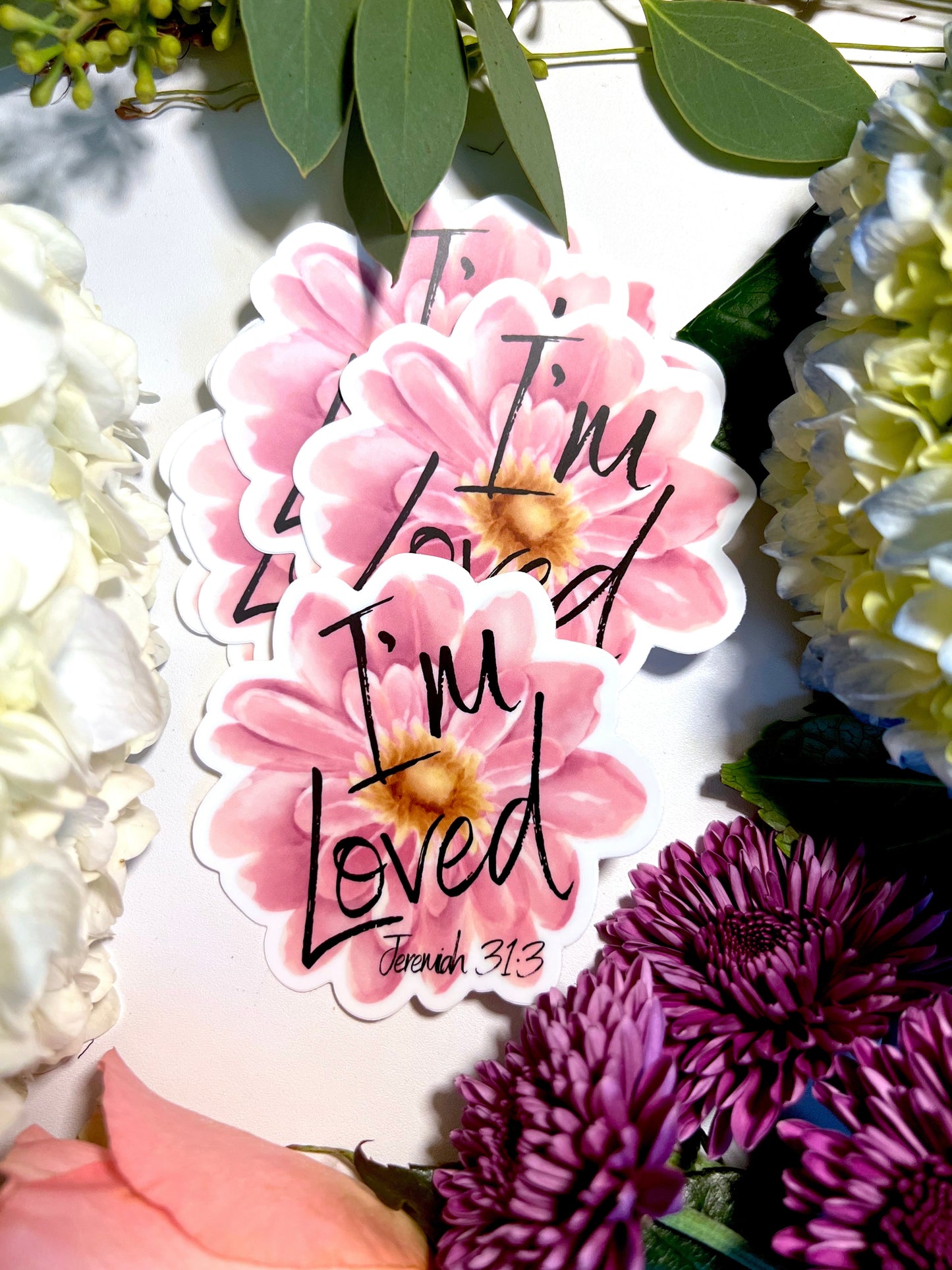 I'M LOVED JEREMIAH 31:3 FLORAL WATERPROOF STICKERS