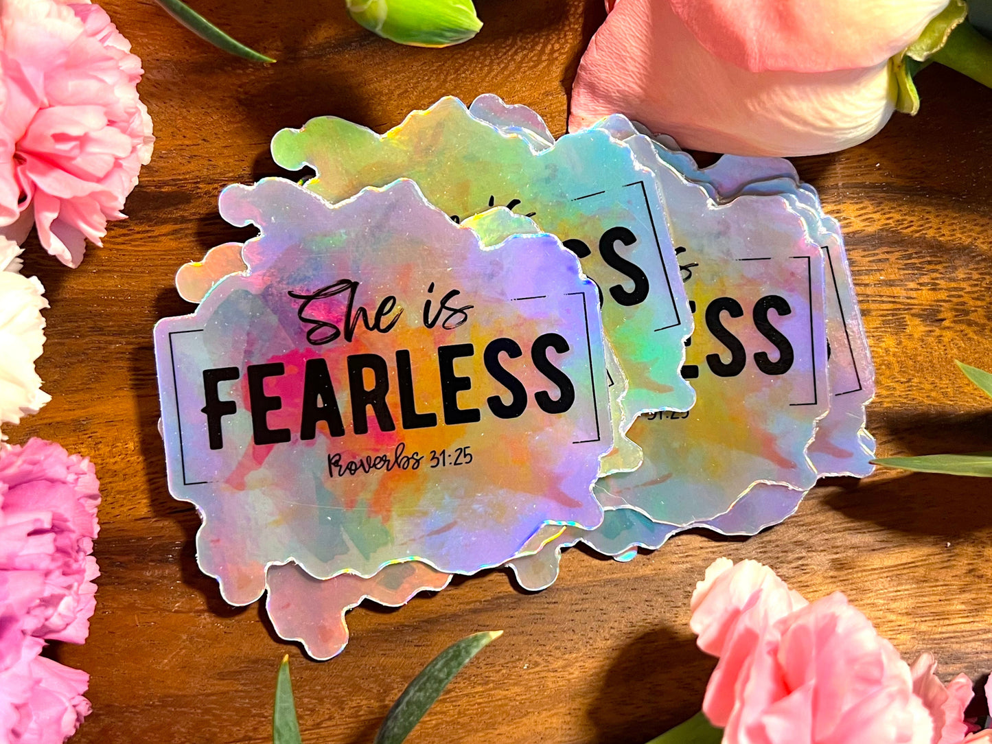 SHE IS FEARLESS PROVERBS 31:25 WATERPROOF STICKERS