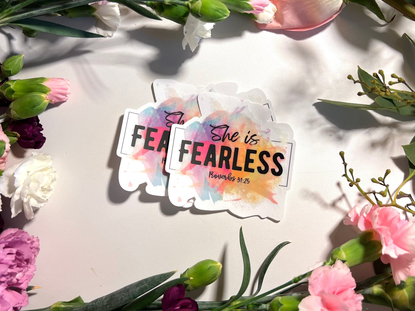 SHE IS FEARLESS PROVERBS 31:25 WATERPROOF STICKERS