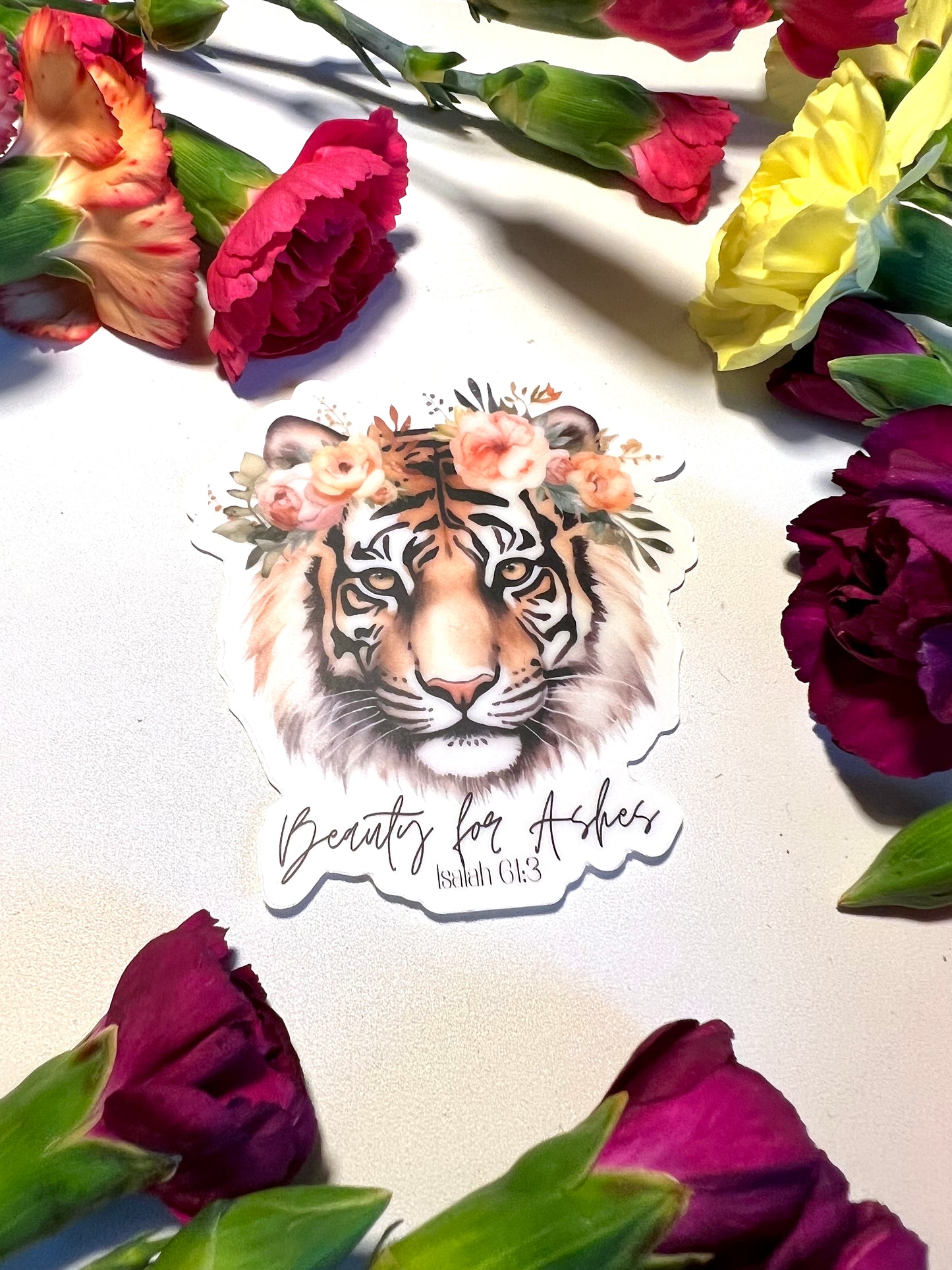 BEAUTY FOR ASHES FLORAL TIGER  WATERPROOF STICKERS