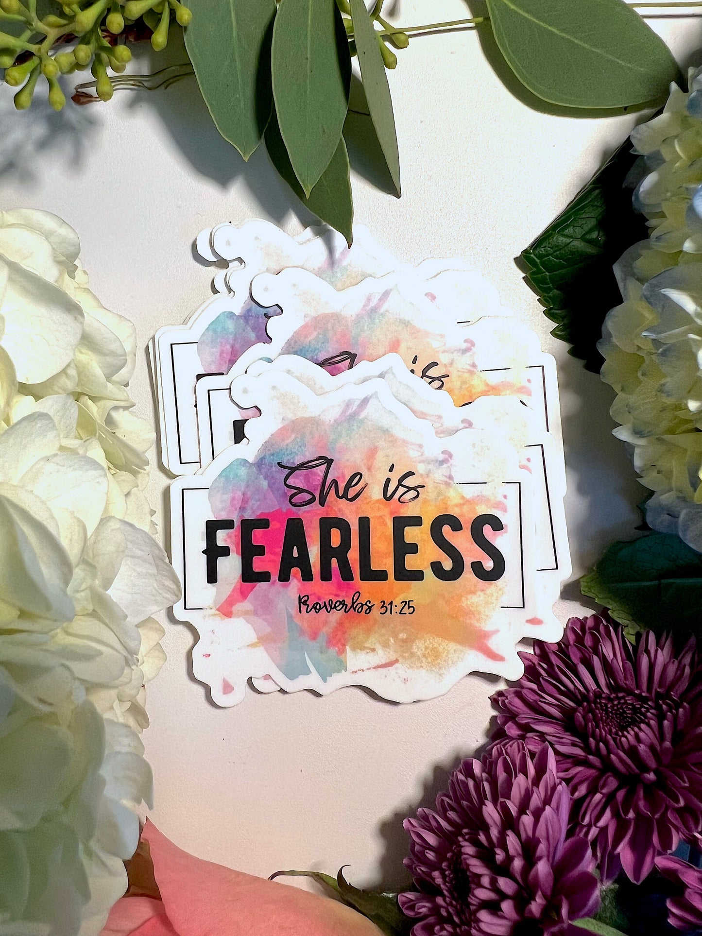 SHE IS FEARLESS PROVERBS 31:25 WATERPROOF STICKERS